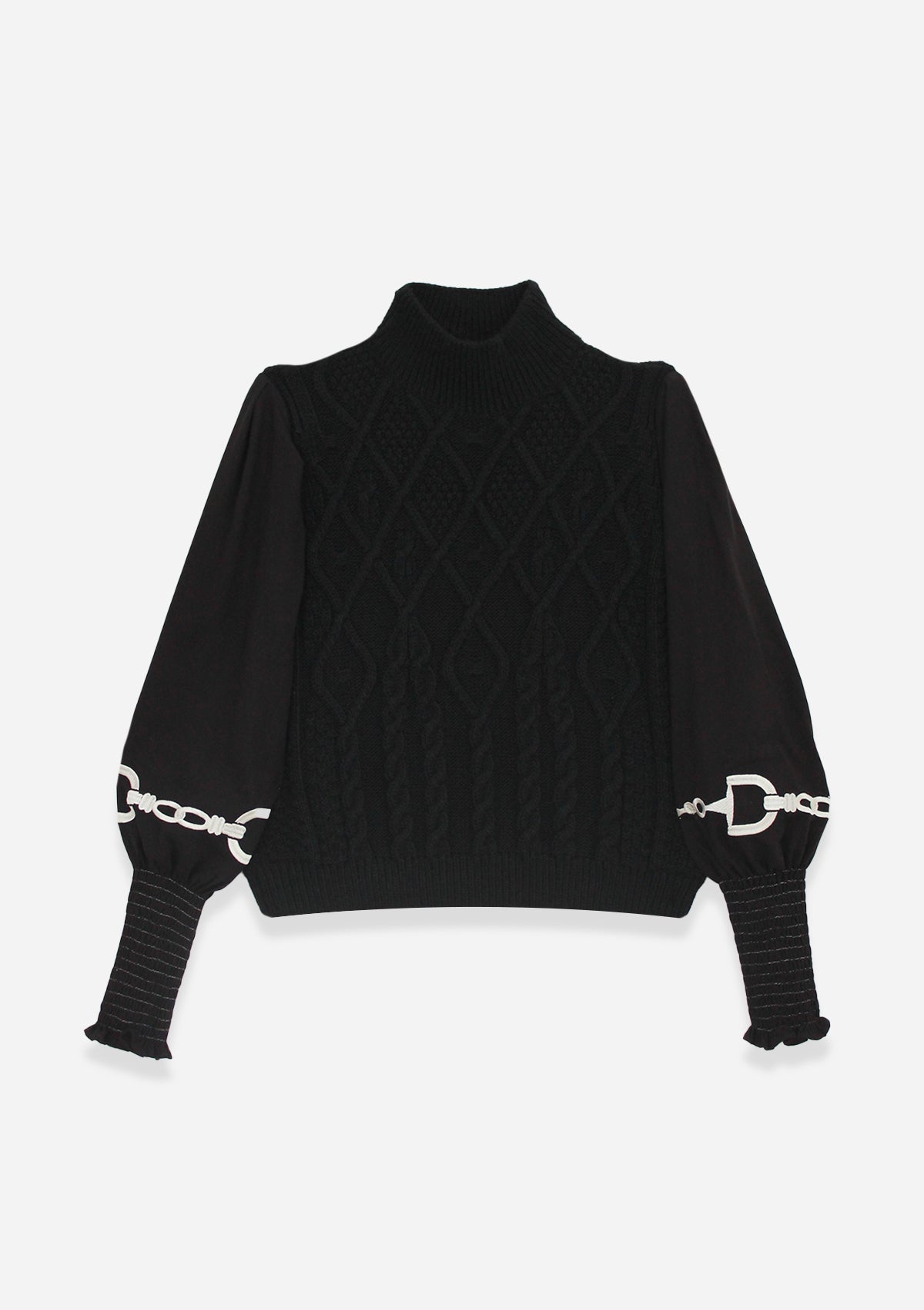 Ellie Cable Knit Sweater | Embroidered | Black