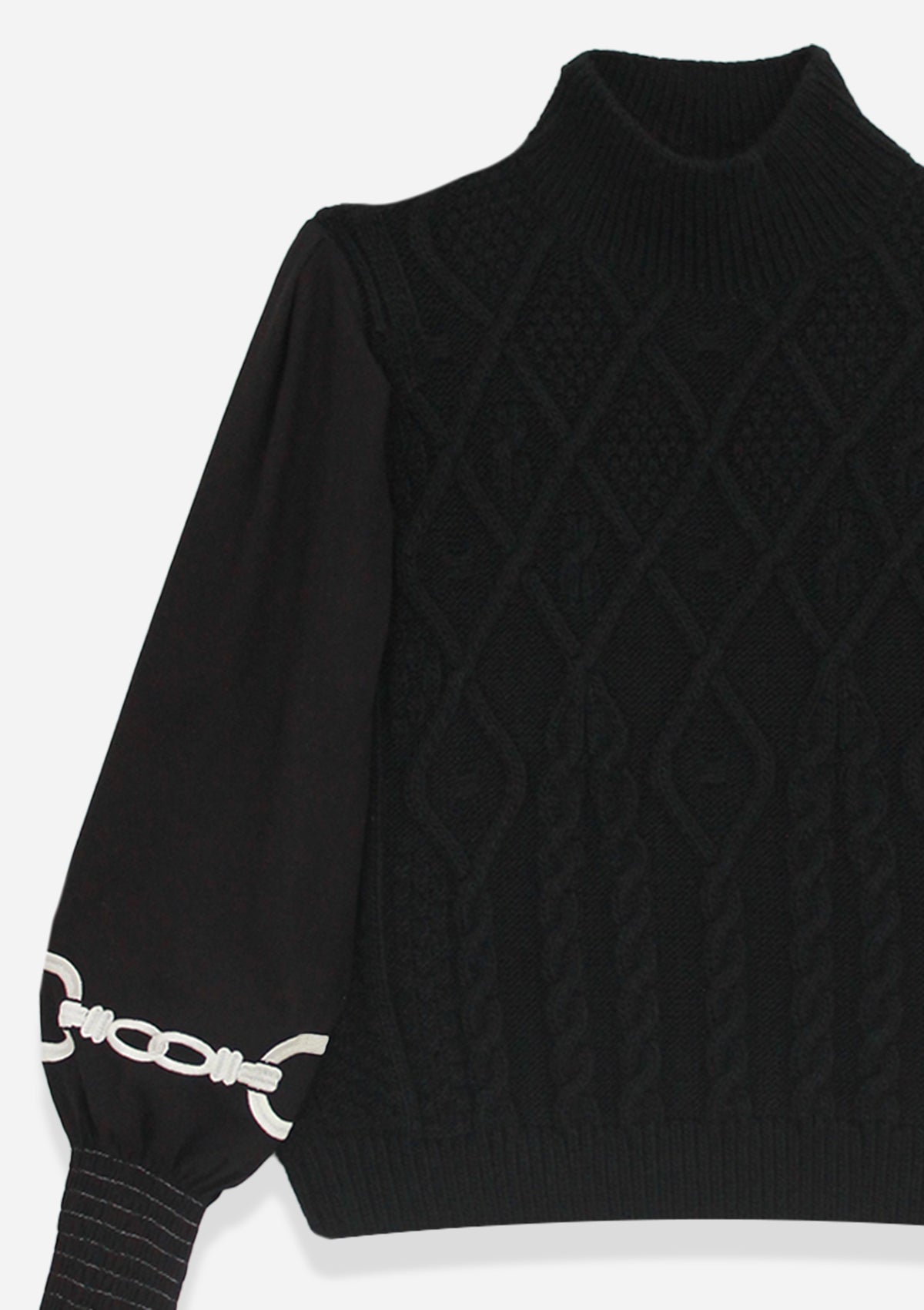 Ellie Cable Knit Sweater | Embroidered | Black