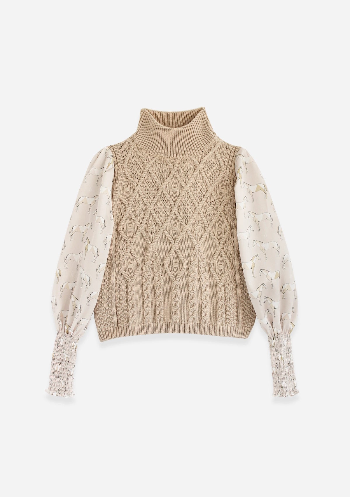 Ellie Cable Knit Sweater with Printed Sleeves - Rönner
