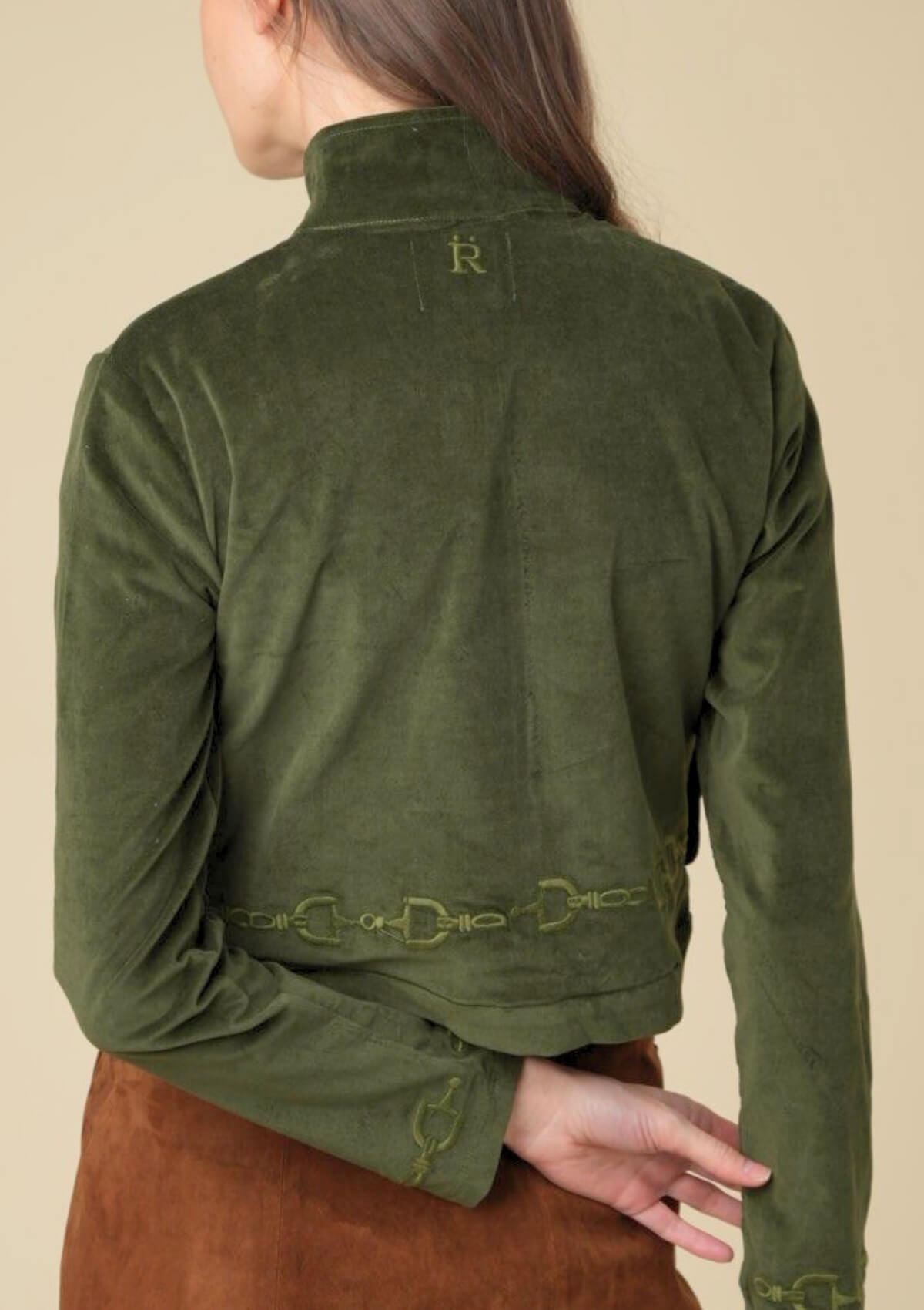 Ember Embroidered Velvet Jacket | Moss Green
