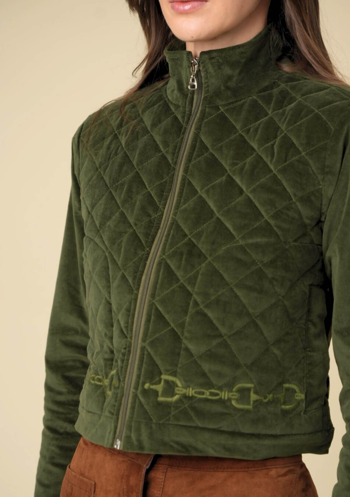 Ember Embroidered Velvet Jacket | Moss Green