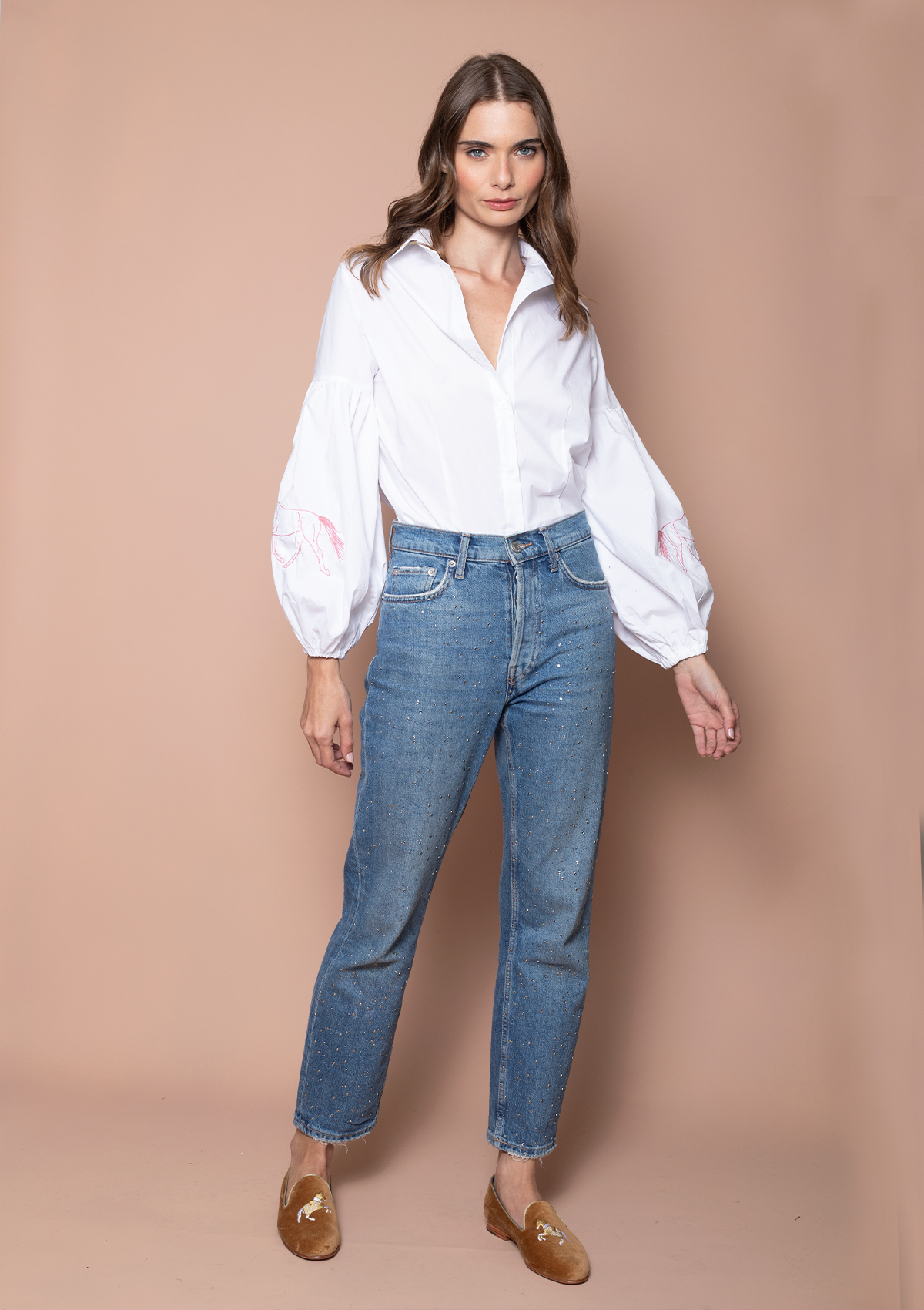 Annie Shirt Embroidered | White & Pink - Rönner