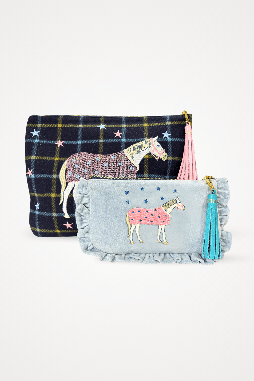 Embroidered Pouch | Lucky Horses | Small - RönnerPouchBlue