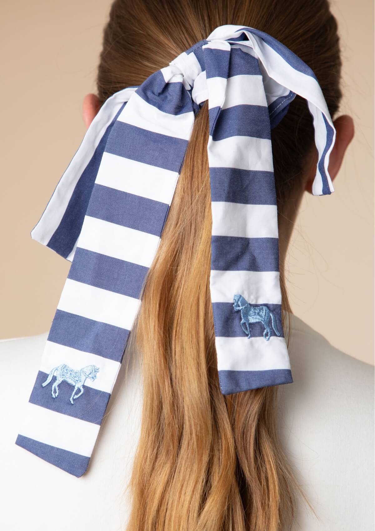 Embroidered Scarf Hair Scrunchie - RönnerBlue & White Stripes