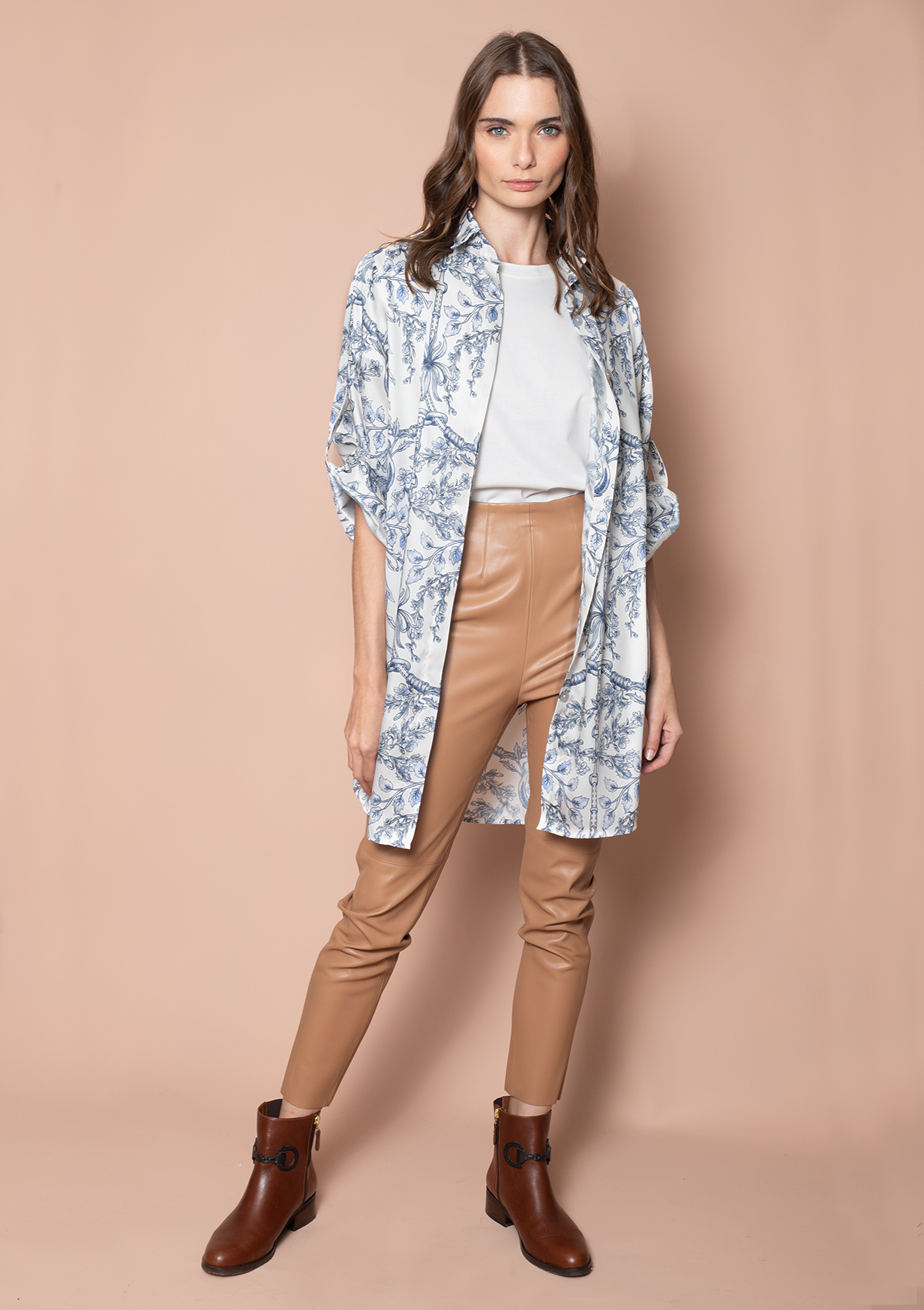 Epona Bellerose Shirt-Dress Equiflora Print | Ecru Navy