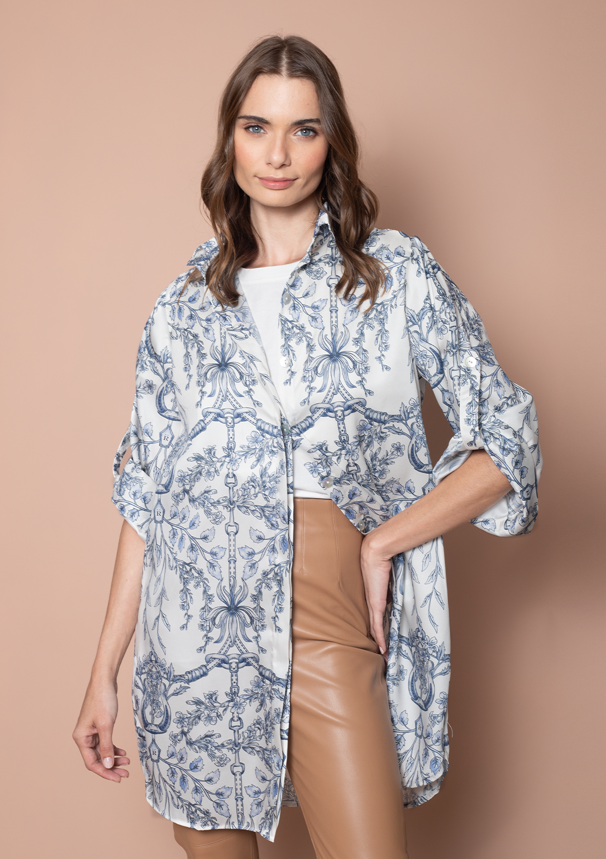 Epona Shirt-Dress Equiflora Print | Ecru Navy - Rönner