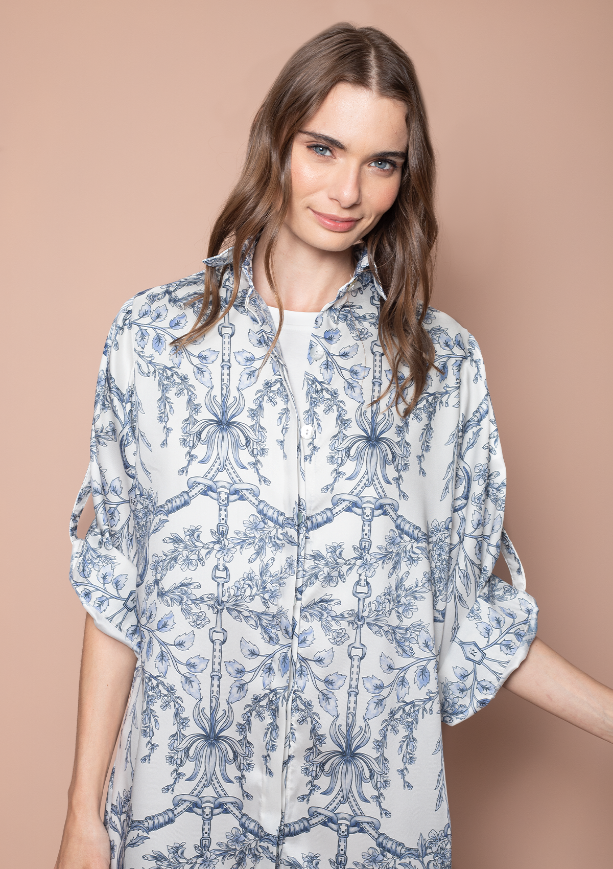 Epona Shirt-Dress Equiflora Print | Ecru Navy - Rönner