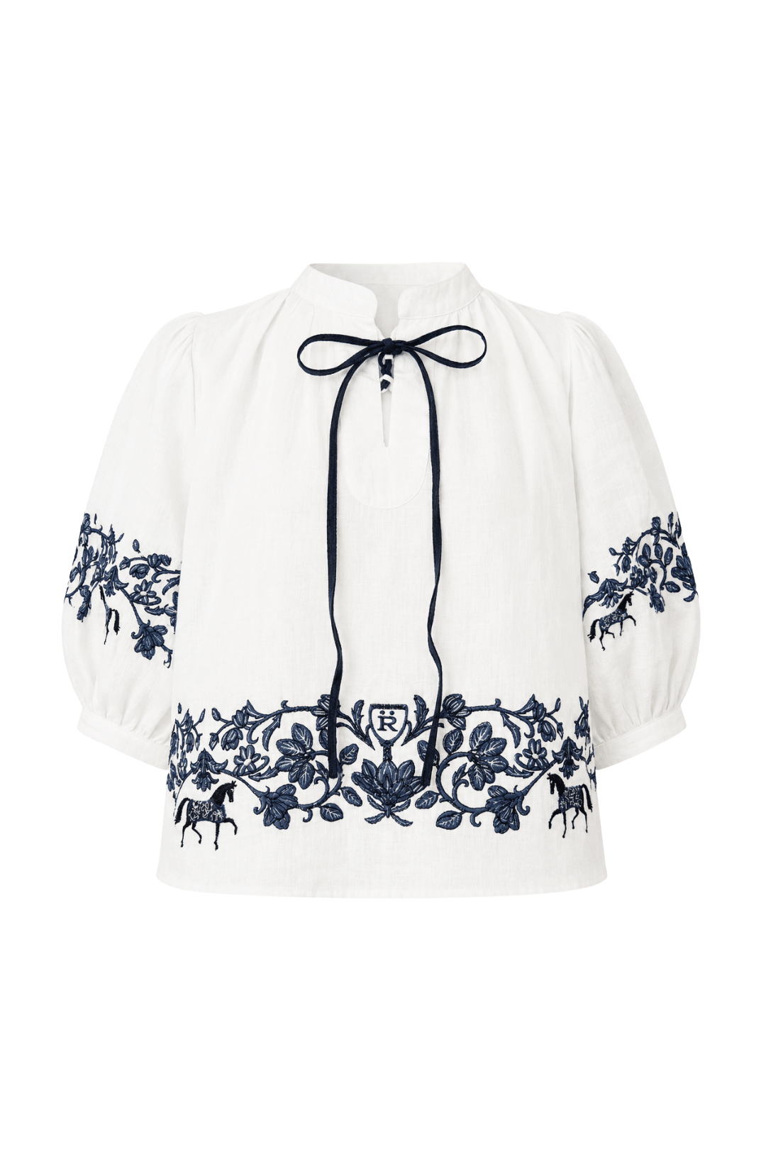 Florale Embroidered Linen Blouse | White - RönnerBlouseXS