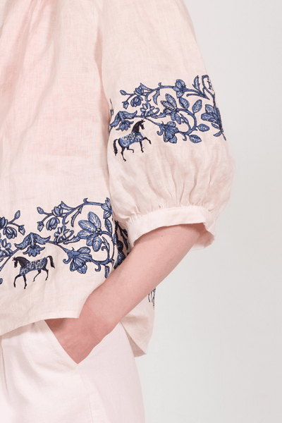 Florale Embroidered Linen Blouse | White - RönnerBlouseXS