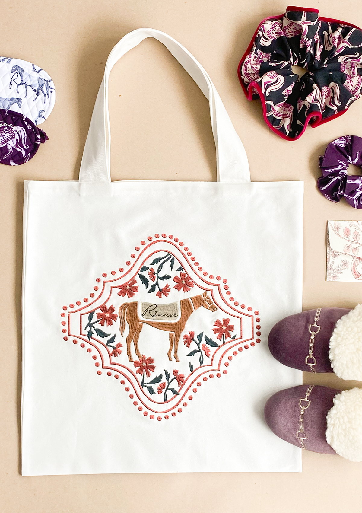 Floral Horses Cotton Tote | Terracotta
