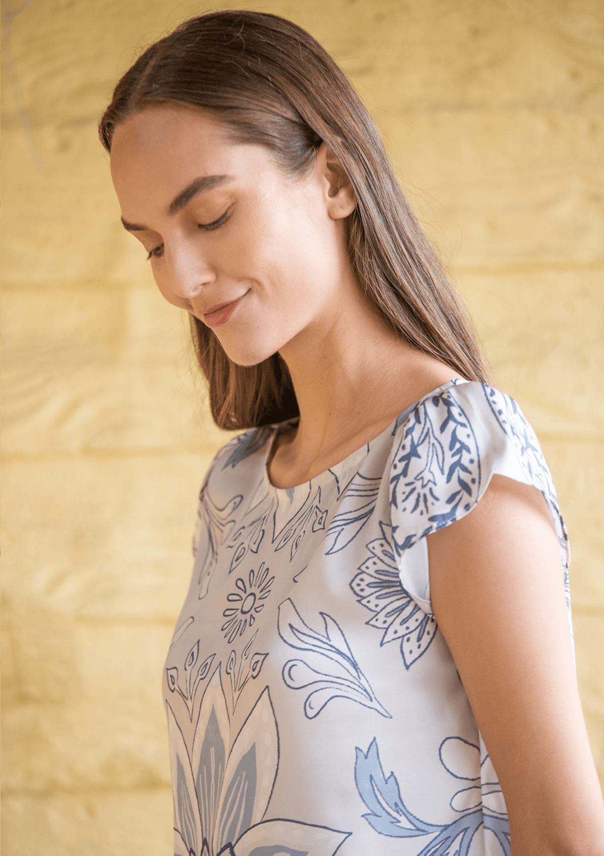 Galatea Blouse | Lilyrose print | Steel | Sample - RönnerBlousesXS