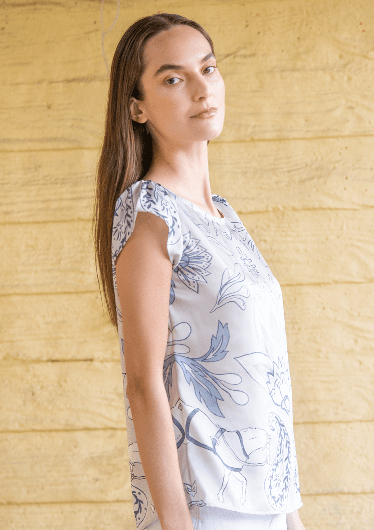 Galatea Blouse | Lilyrose print | Steel | Sample - RönnerBlousesXS