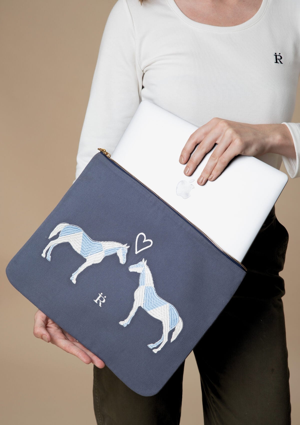 Geo Horses Embroidered Pouch | Blue - RönnerPouchBlue