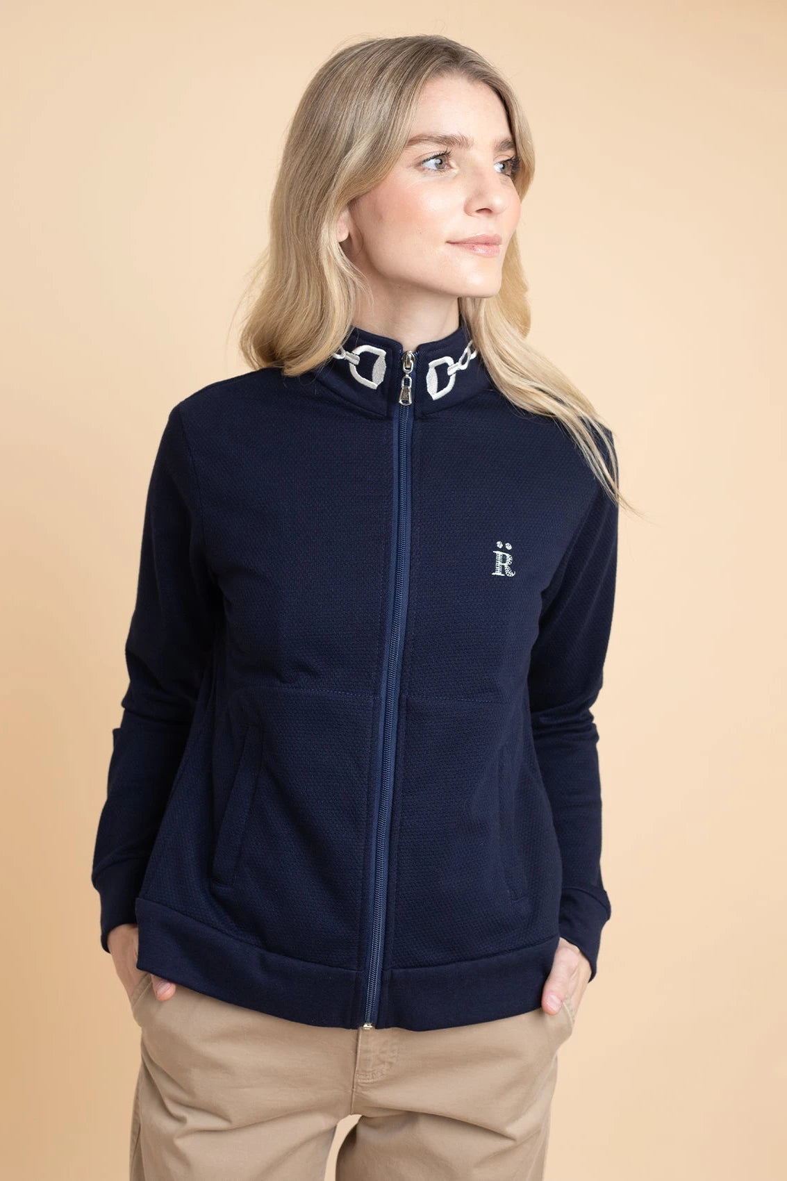 Harmonia Embroidered Zip - Up Jacket | Navy - RönnerJacketsXS