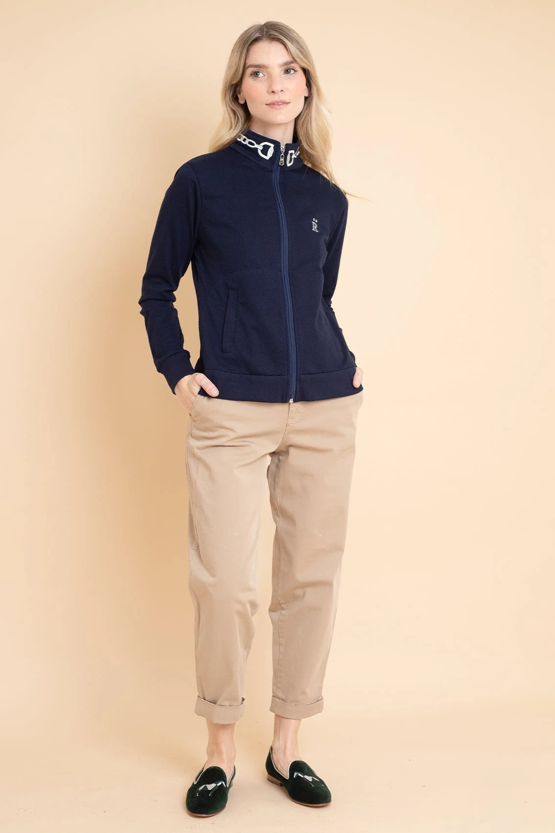 Harmonia Embroidered Zip - Up Jacket | Navy - RönnerJacketsXS