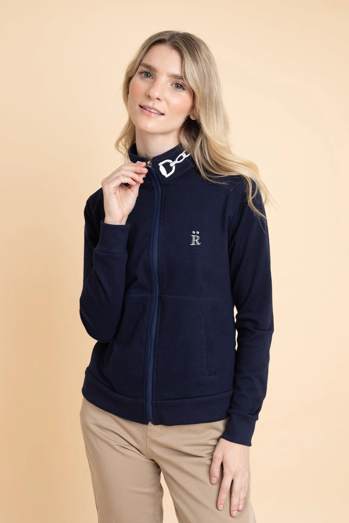 Harmonia Embroidered Zip - Up Jacket | Navy - RönnerJacketsXS