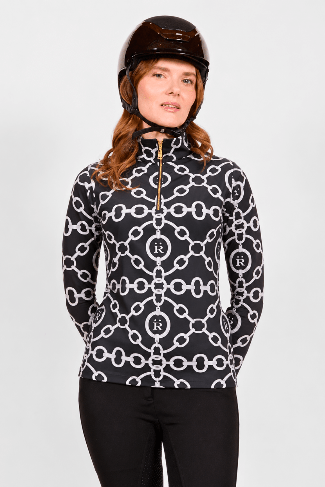 Harmony Q-Zip | Aros Print | Long Sleeve - RönnerShirtBlack & Cream