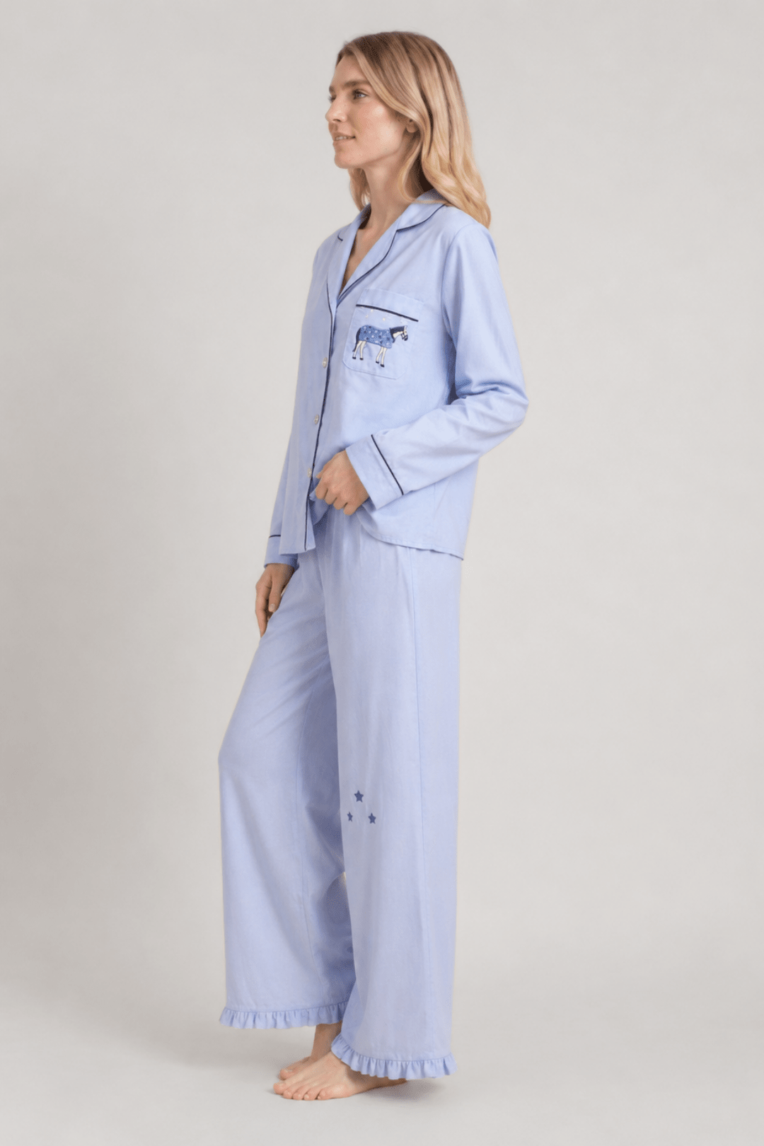 Horse Year Pajama - Embroidered - Blue on Blue - RönnerLong Sleeve SetXS