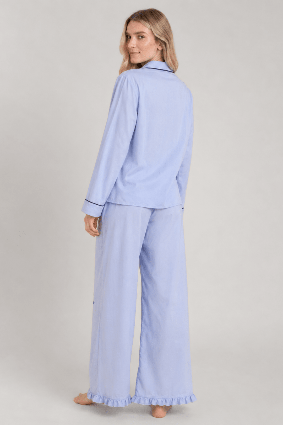 Horse Year Pajama - Embroidered - Blue on Blue - RönnerLong Sleeve SetXS