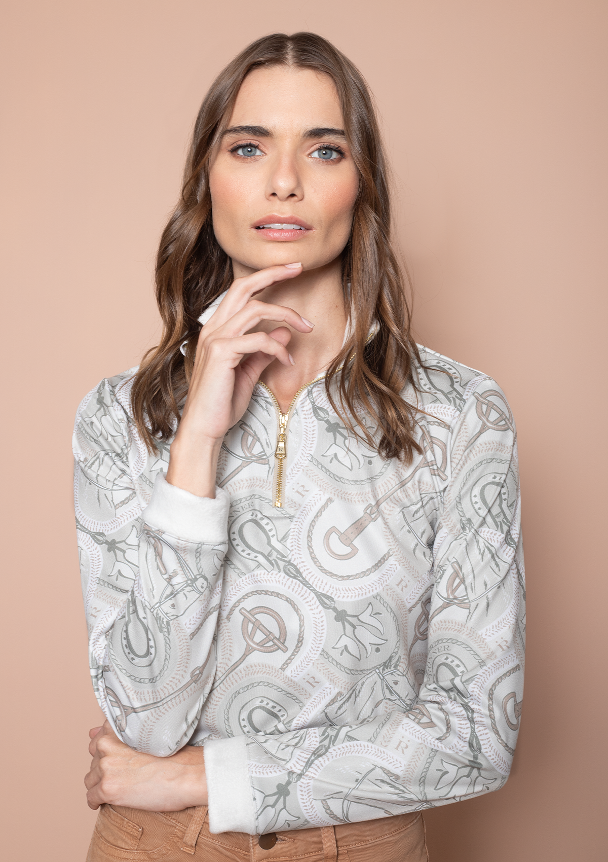 Whisper Quarter-Zip Horseovals Print | Ebony