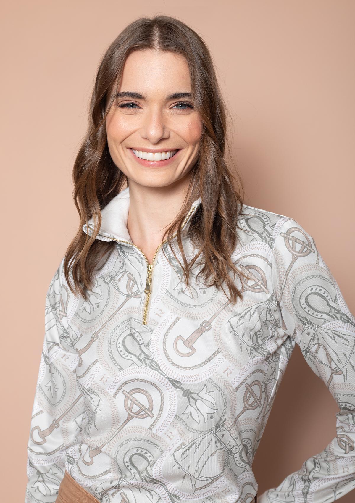 Whisper Quarter-Zip Horseovals Print | Ebony