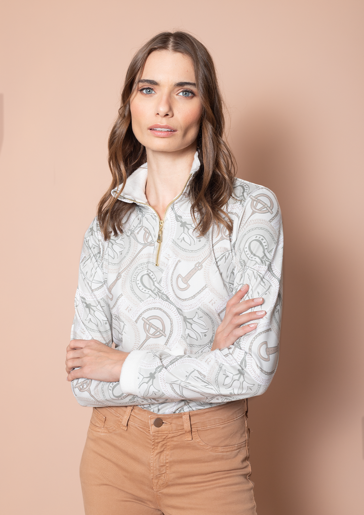 Whisper Quarter-Zip Horseovals Print | Ebony