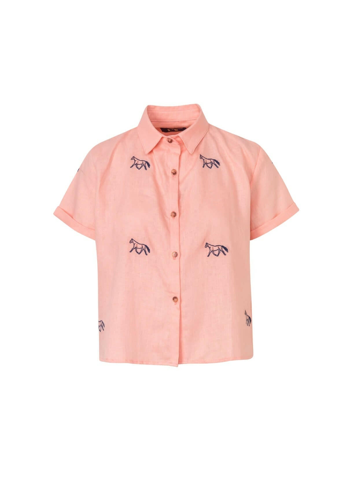 Isla Linen Shirt | Cropped & Short Sleeve | Coral - RönnerBlouseXS
