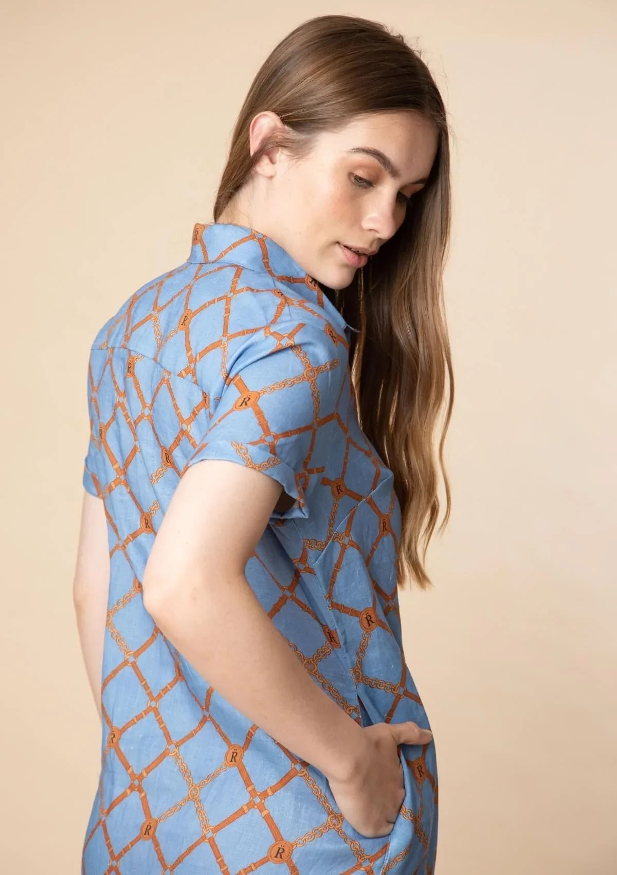 Leonor Linen Dress | Beltina Print | Powder Blue - RönnerDressXS