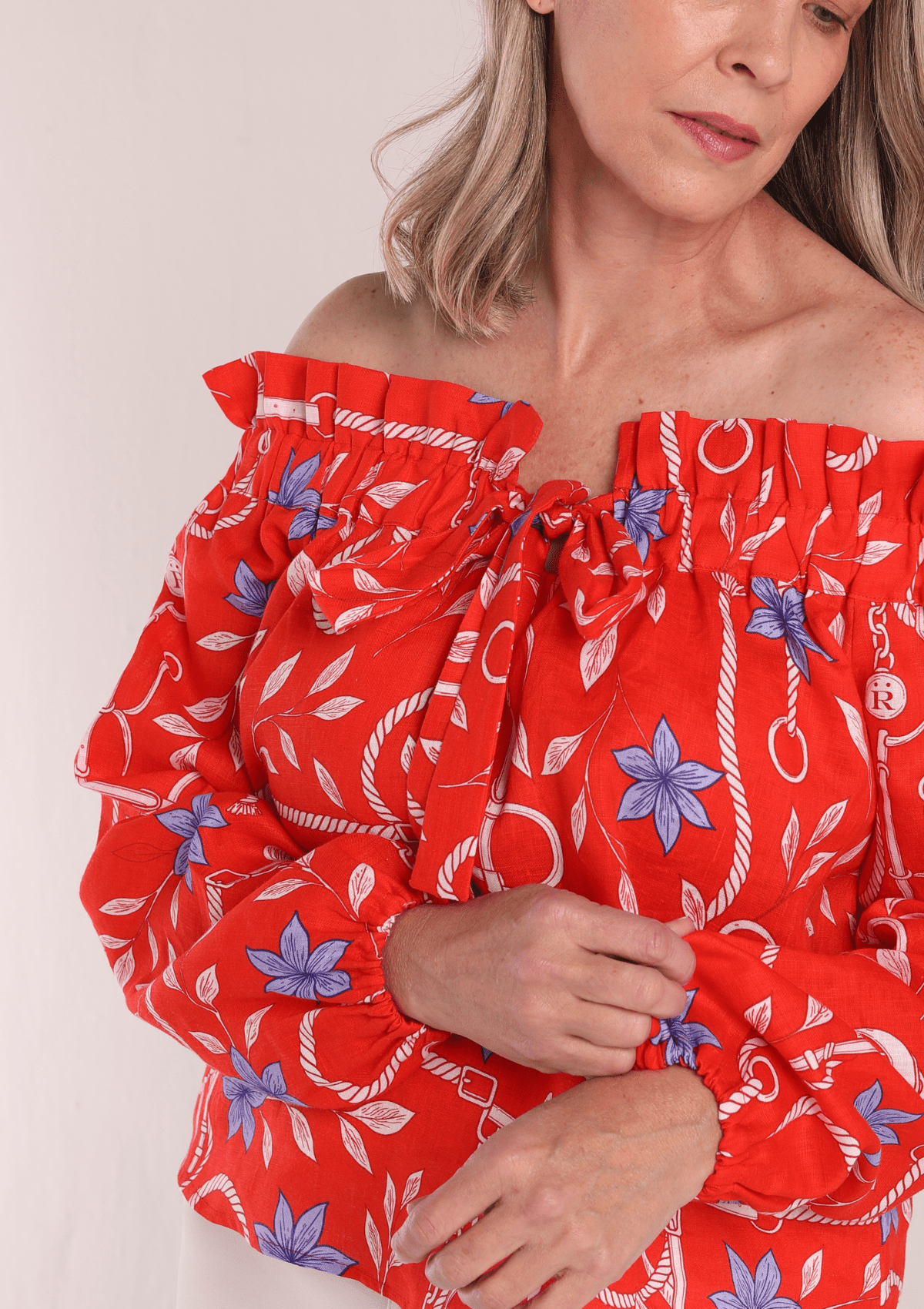 Lisette Linen Shirt | Ropes Print - Poppy Red - RönnerShirtS