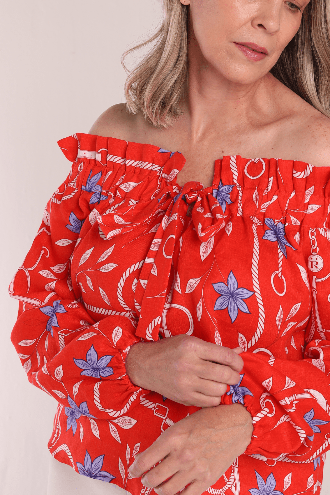 Lisette Linen Shirt | Ropes Print - Poppy Red - RönnerShirtS