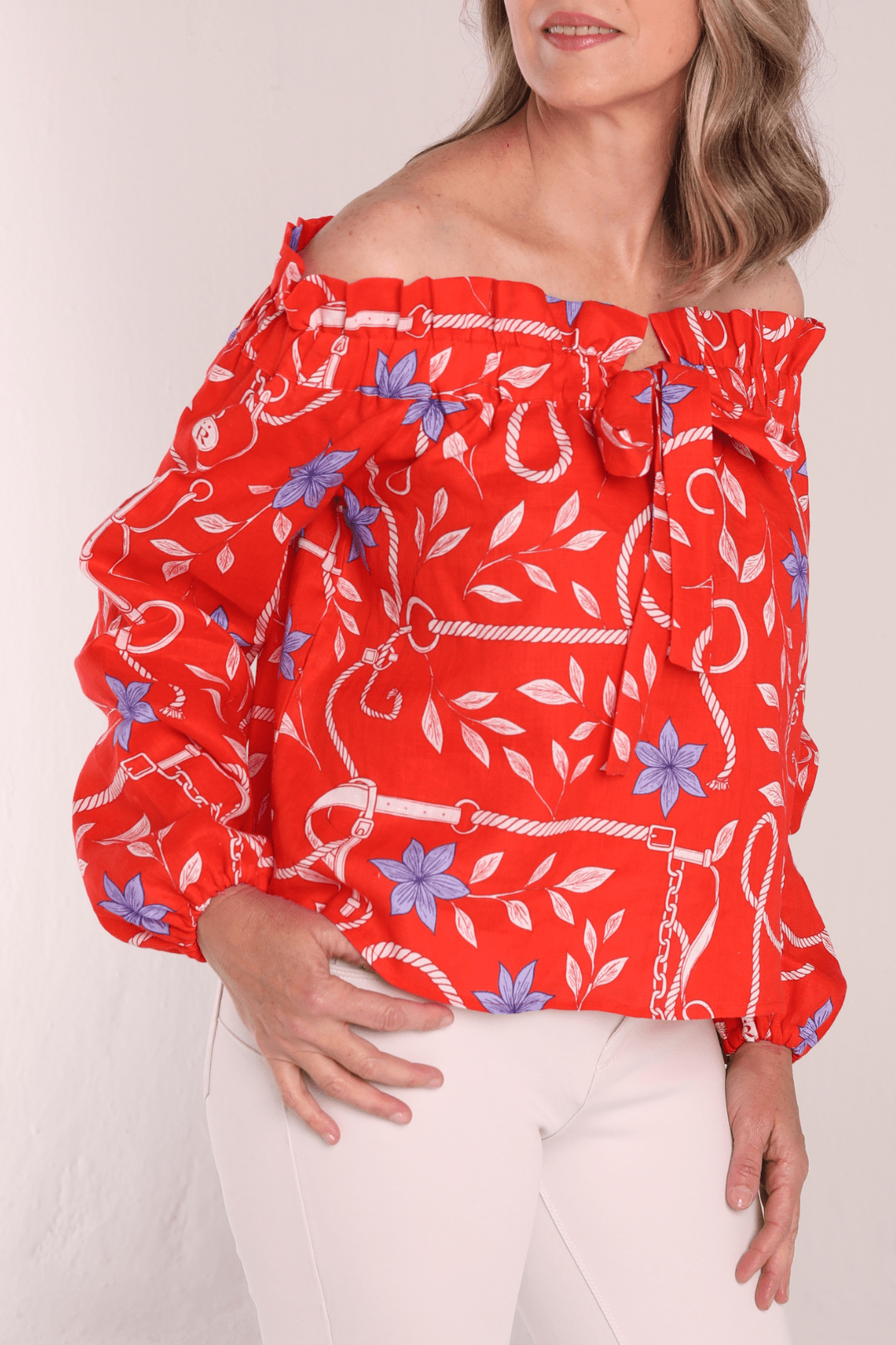 Lisette Linen Shirt | Ropes Print - Poppy Red - RönnerShirtS
