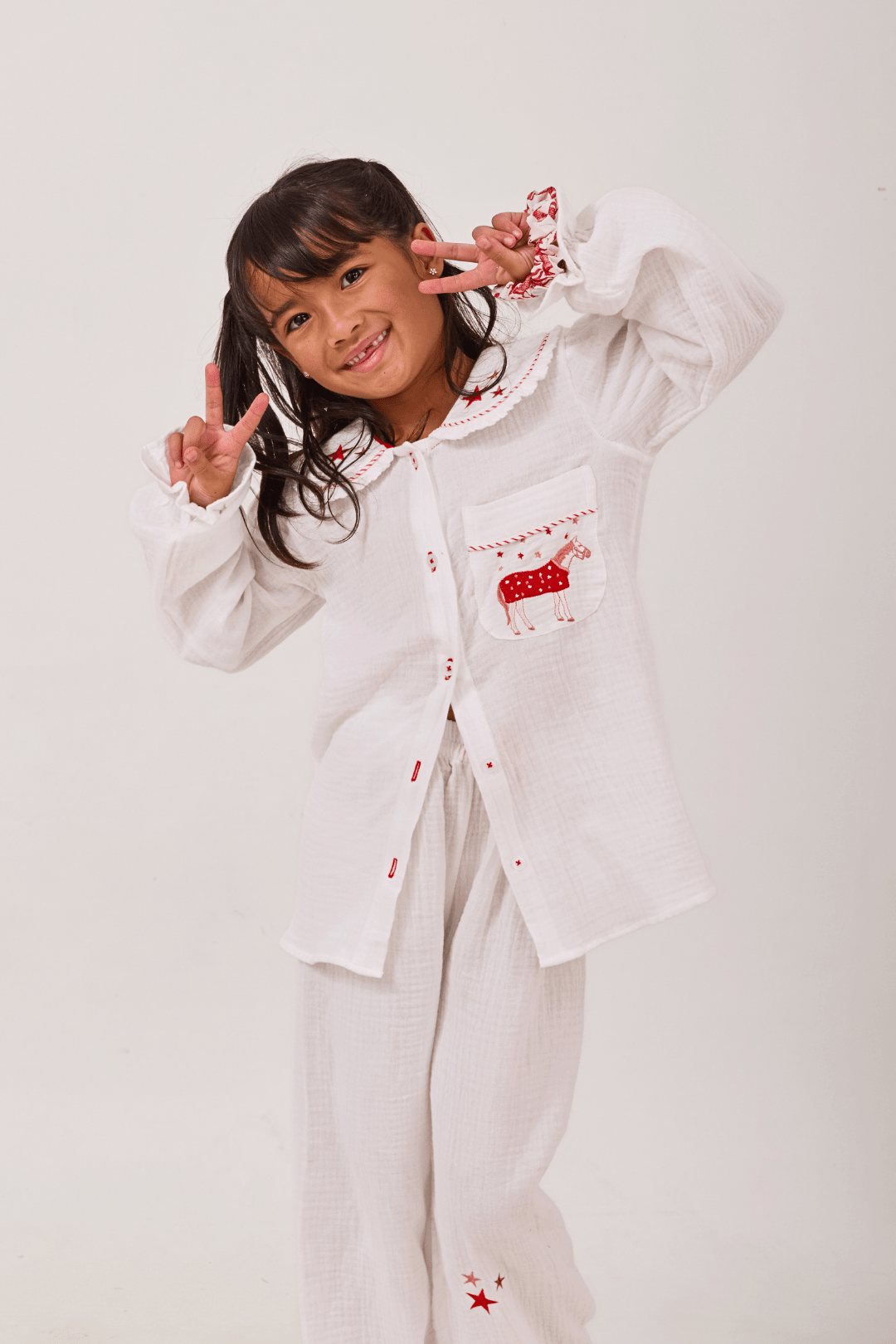 Lucky Stars Horses Children's PJ's Set | Cranberry Limited Edition - RönnerLong Sleeve SetWhite