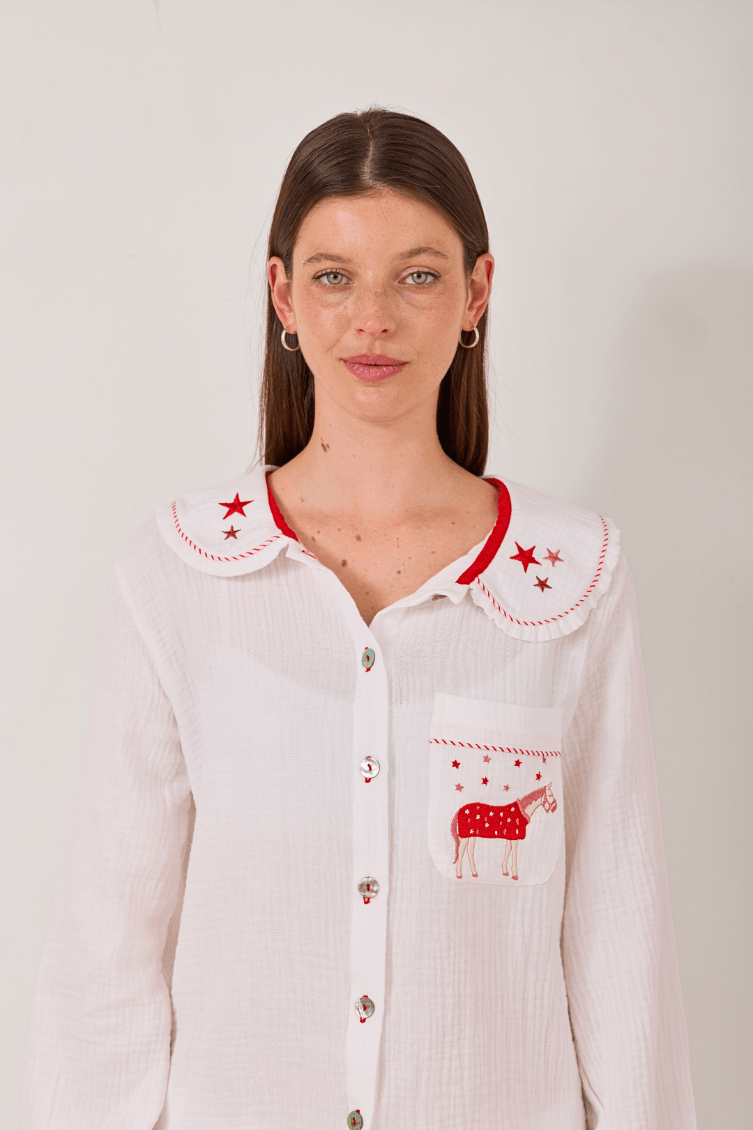 Lucky Stars Horses Pajama Set | Cranberry Limited Edition - RönnerLong Sleeve SetWhite