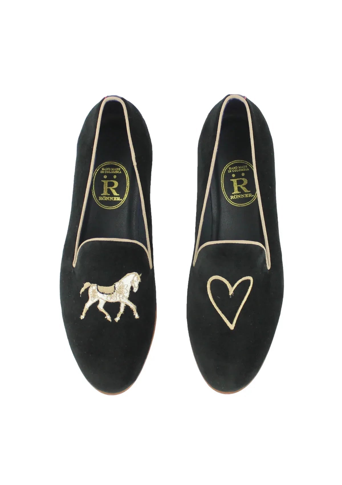 Mimosa Velvet Loafers | Horse Love | Black & Camel - RönnerLoafers35