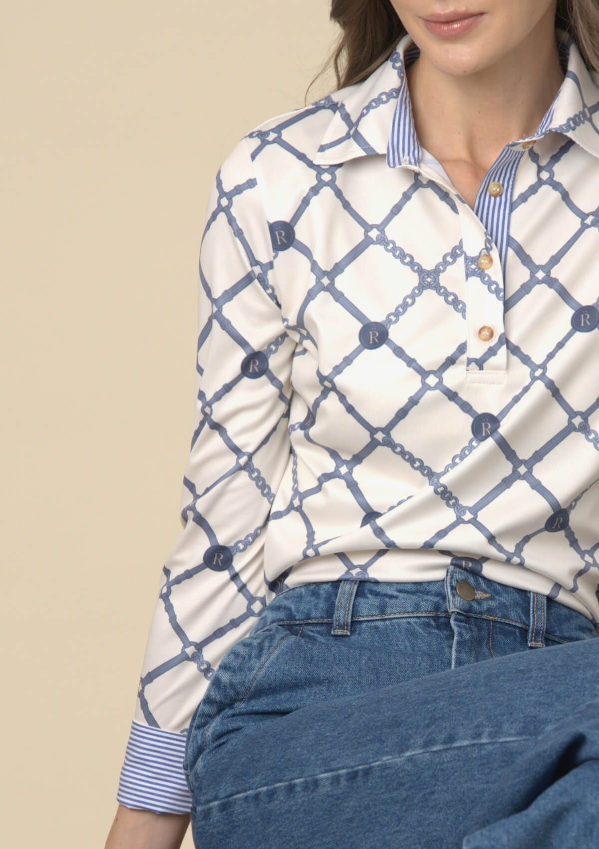 Mulberry Polo - Shirt | Long Sleeve | Beltina Print | Blue - RönnerPolo ShirtXS