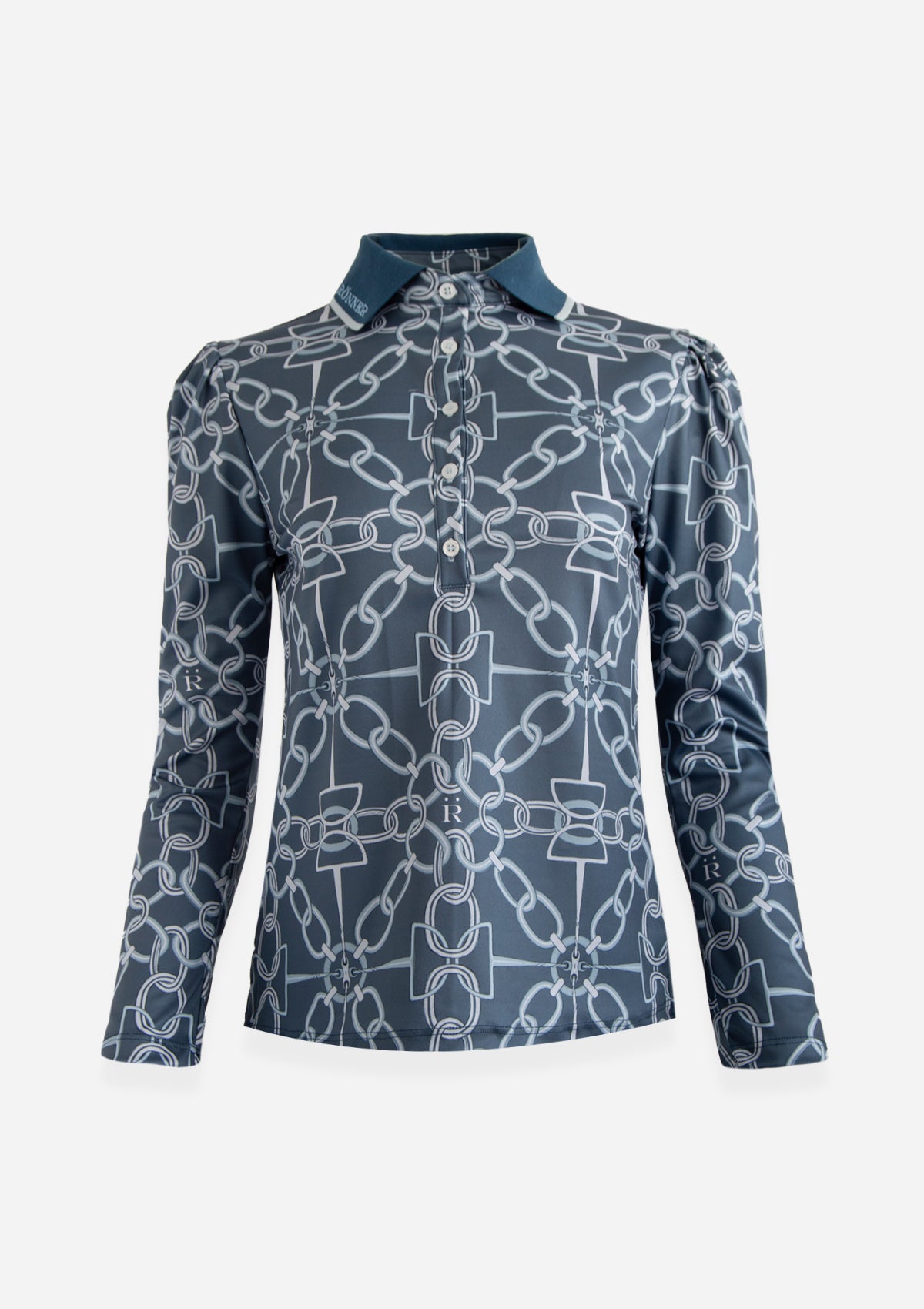 Olivia Polo-Shirt | Long Sleeve | Chainlink Print | Navy