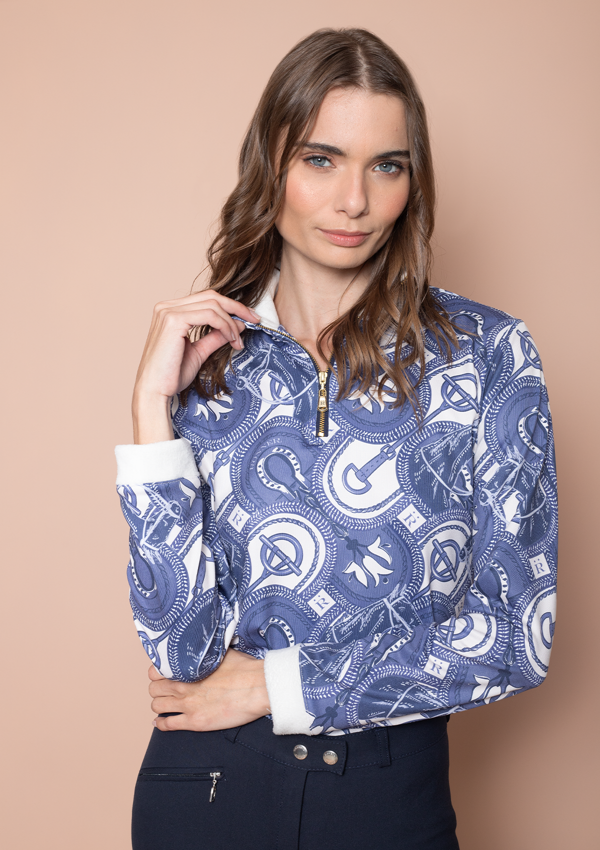 Whisper Quarter-Zip Horseovals Print | Cobalt