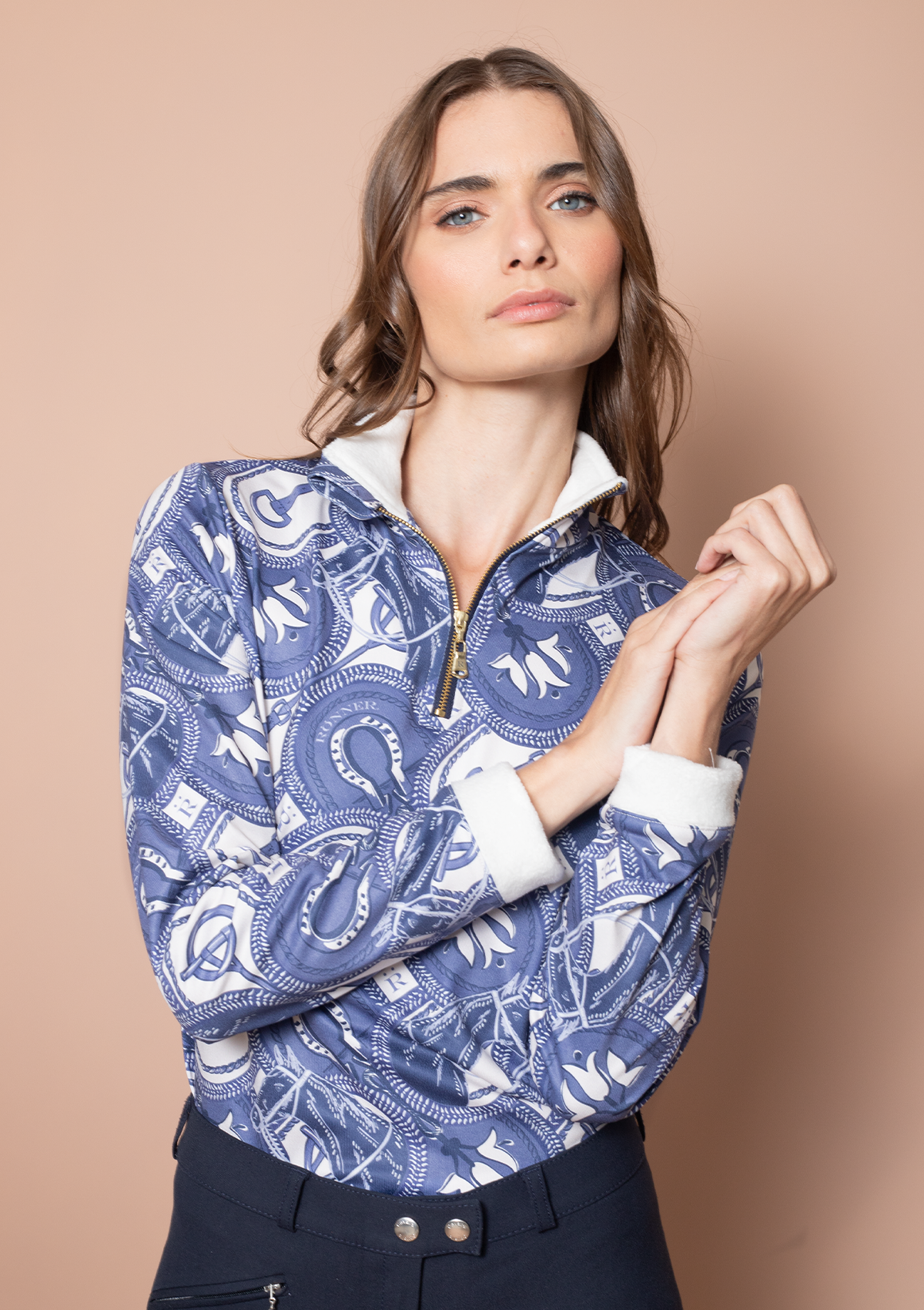 Whisper Quarter-Zip Horseovals Print | Cobalt