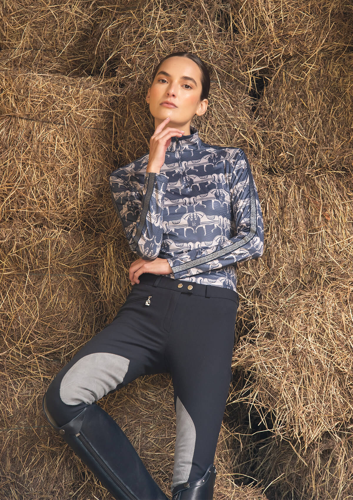 Plume Quarter-Zip | Long Sleeve | Steed Print | Shadow Blue