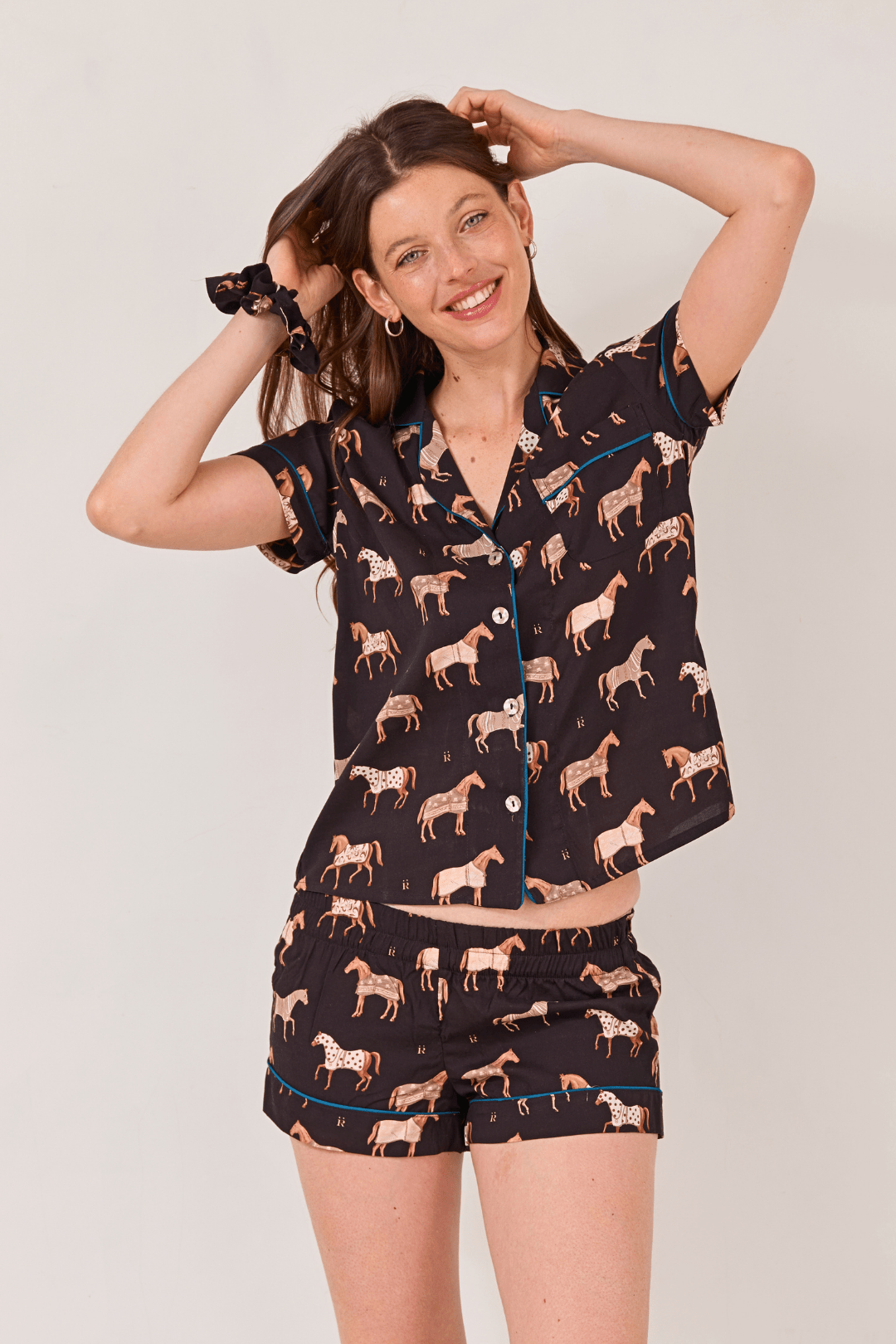 Poise Horse Cotton Pajama Set | Short Sleeve - RönnerShort Sleeve SetBlack