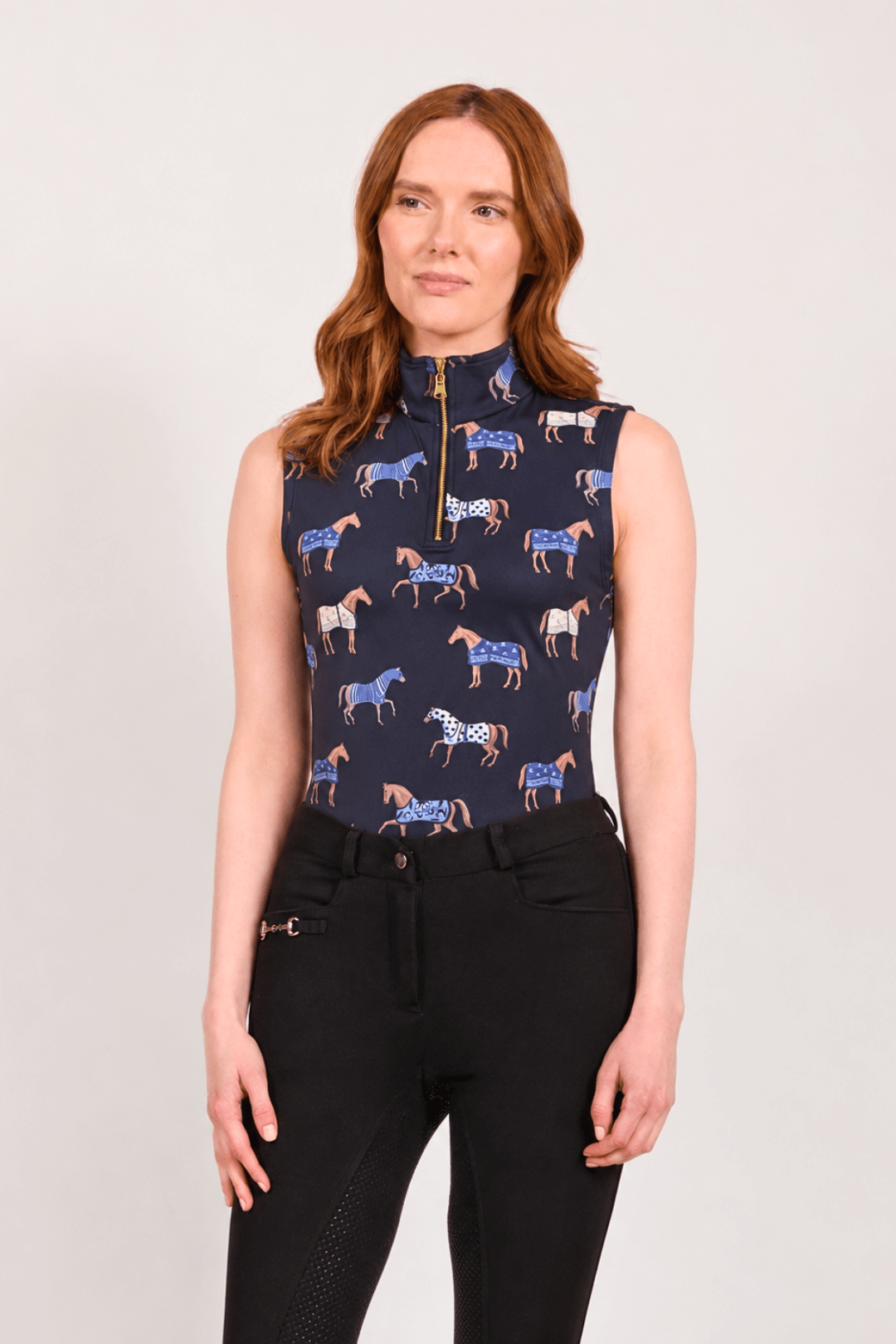 Poise Printed Sleeveless Q-Zip - RönnerShirtNavy