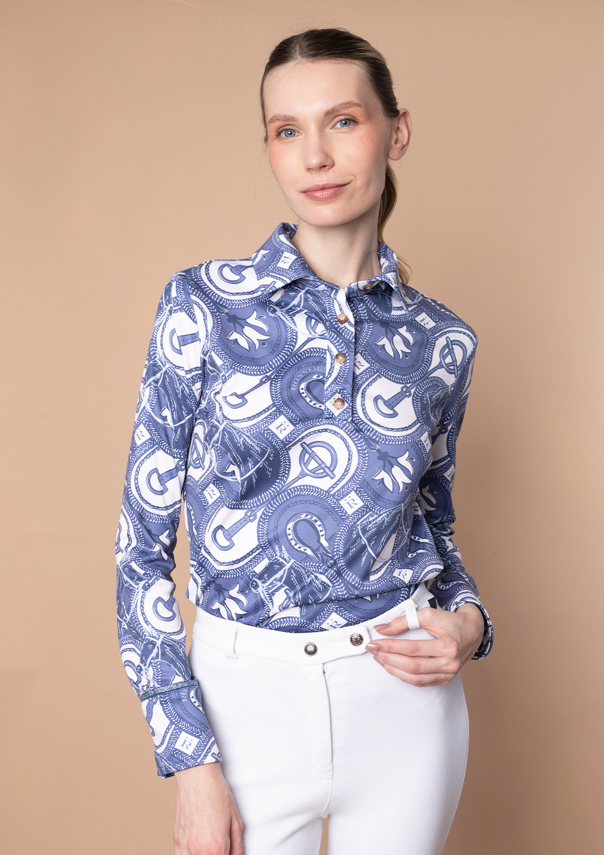 Noelia Polo-Shirt Long Sleeve Horseovals | Cobalt - Rönner