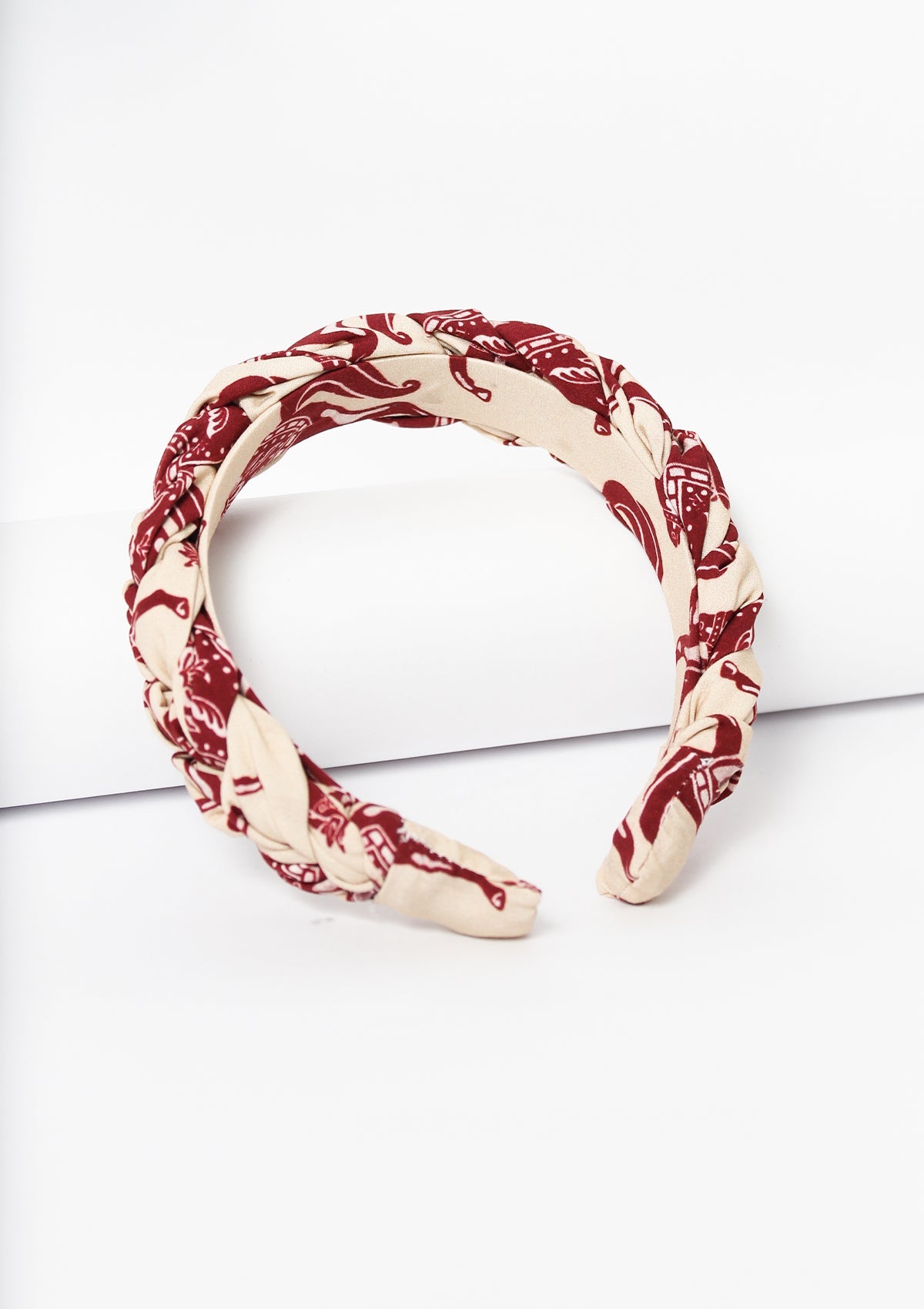 Printed Knotted Hairband | Blossomare Print | Crimson Cream - RönnerCrimson & Cream