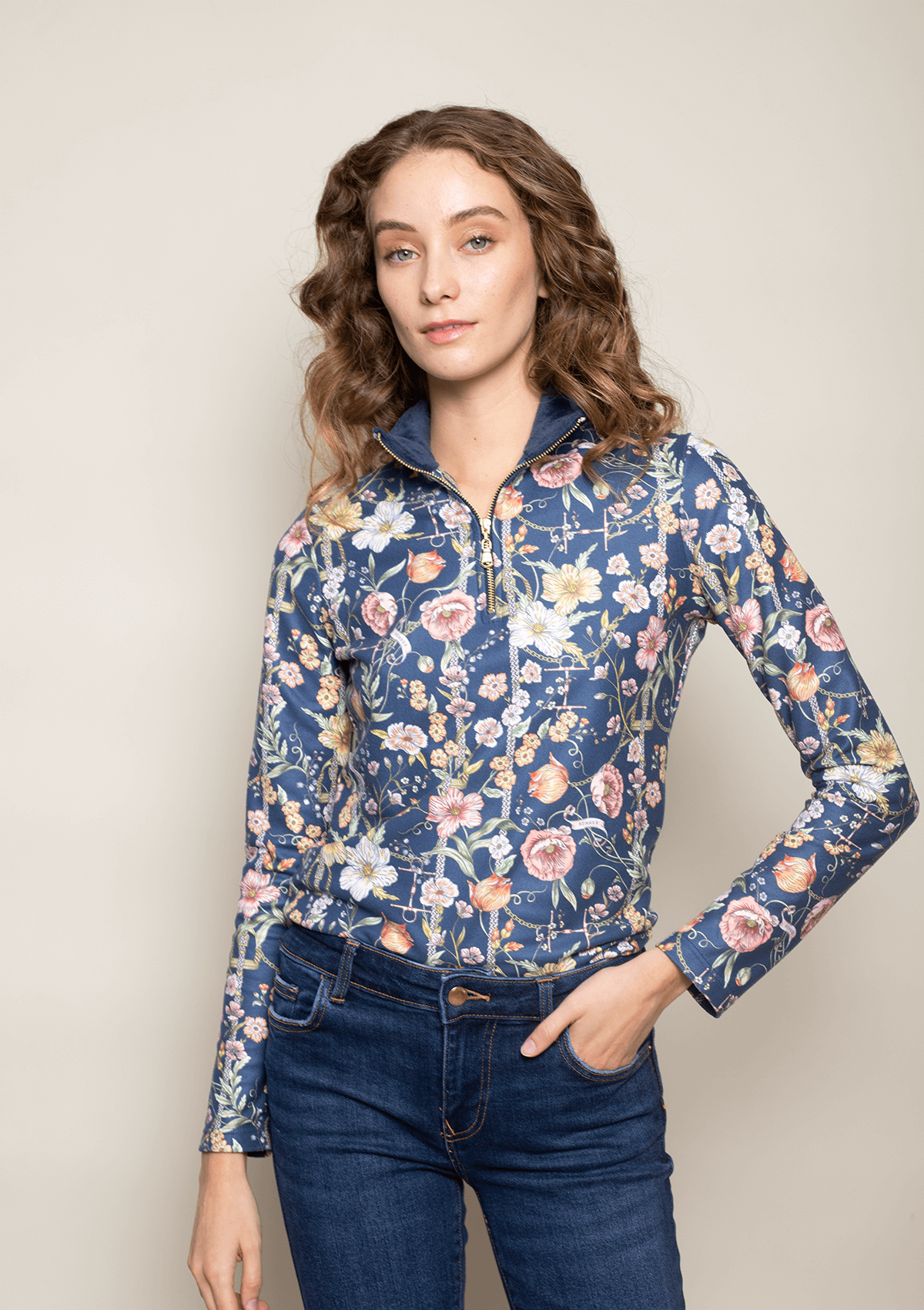 Serene Quarter-Zip| Botany Print | Navy
