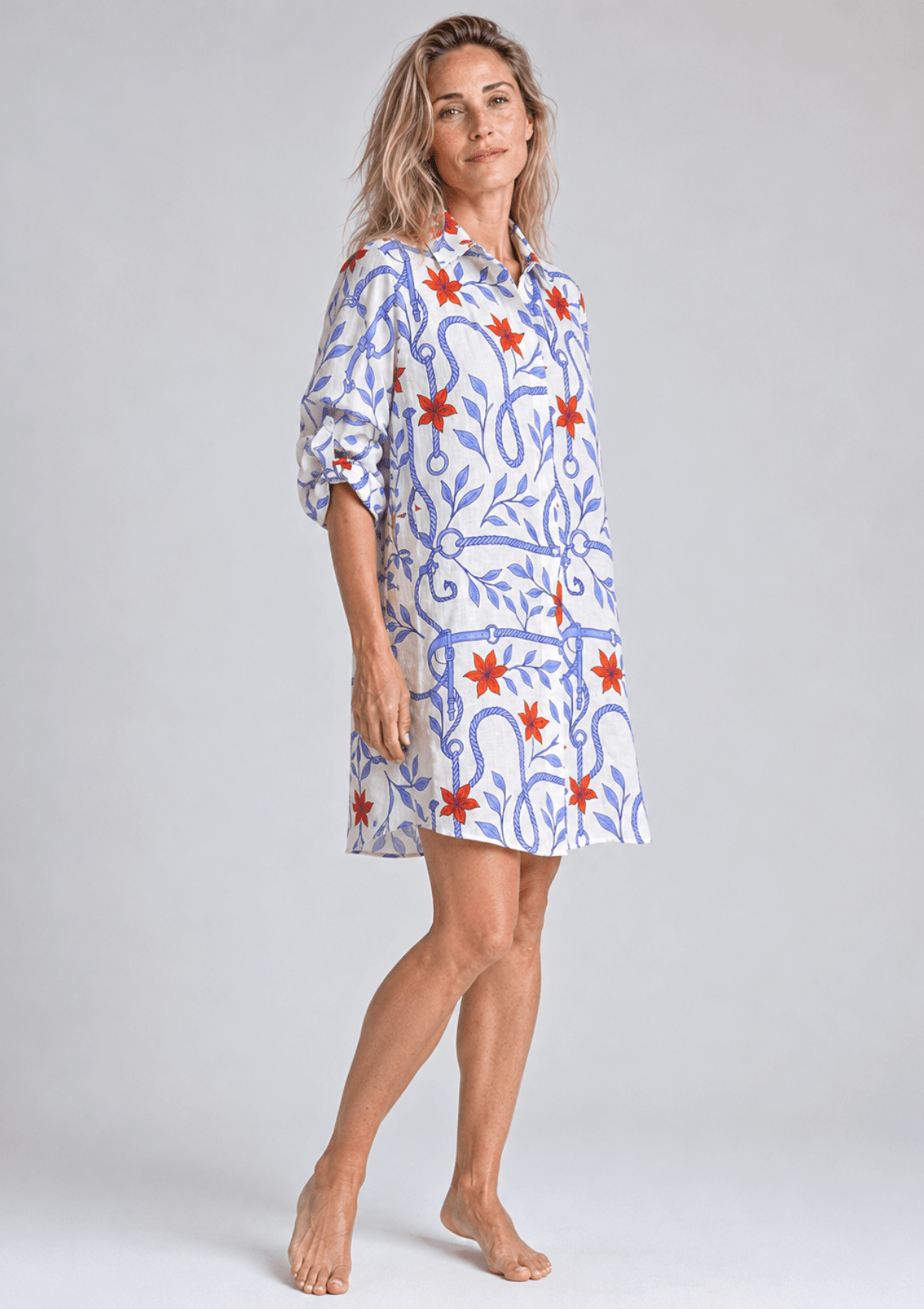 Seabreeze Oversized Linen Shirt | Regatta Print - Blue, white & red - RönnerBlouseXS