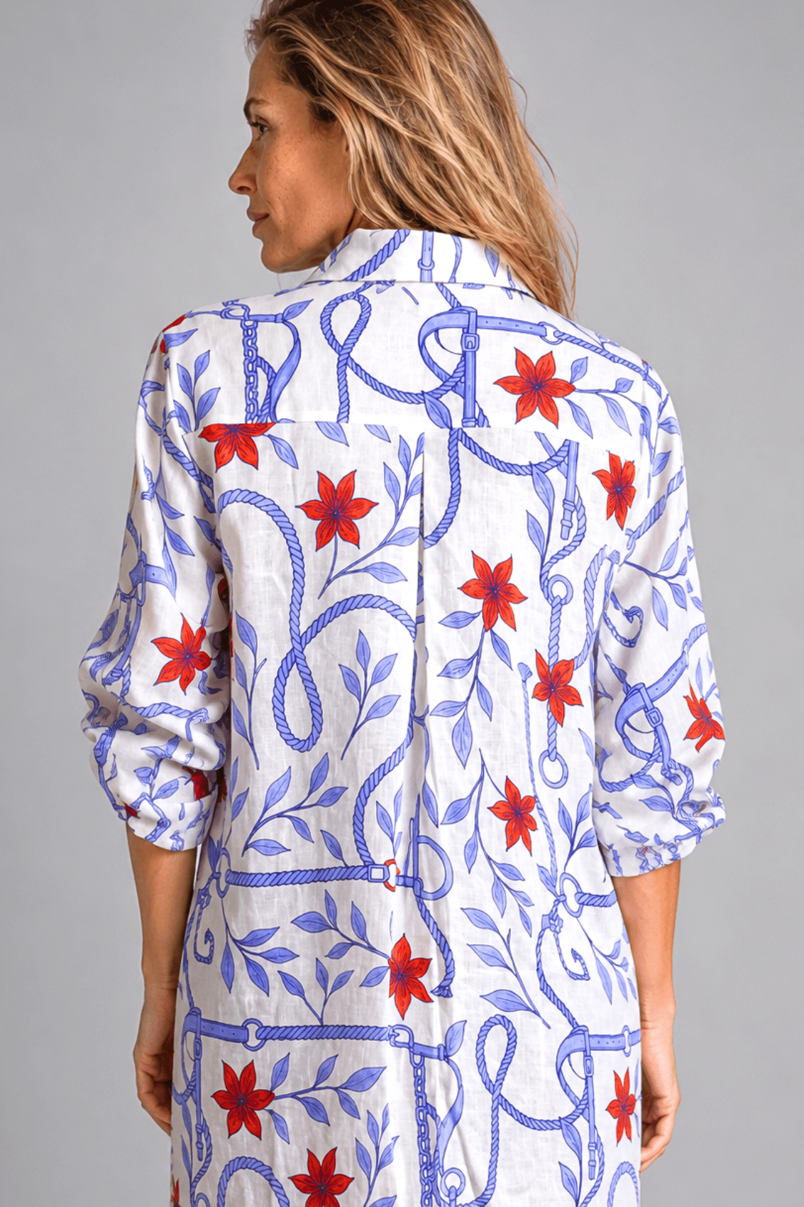 Seabreeze Oversized Linen Shirt | Regatta Print - Blue, white & red - RönnerBlouseXS