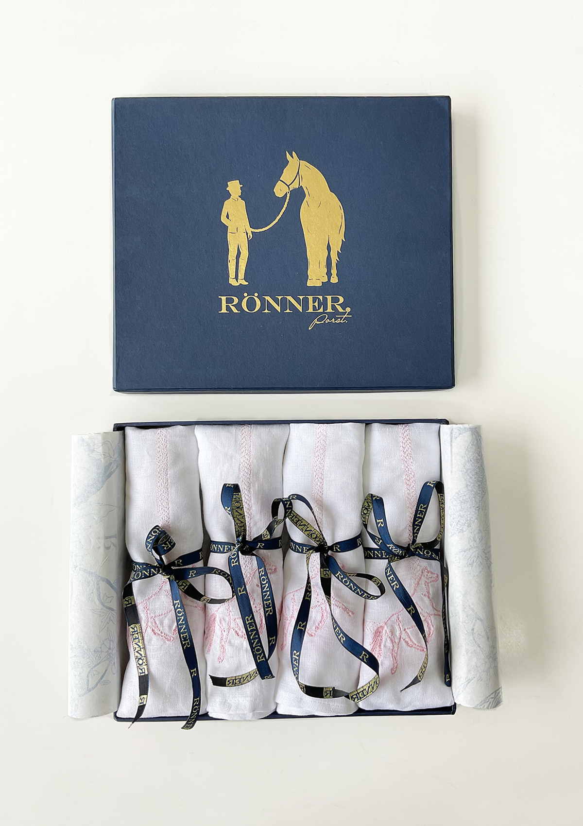 Embroidered Dinner Napkins Horses  | Pink | Set of 4 - Rönner