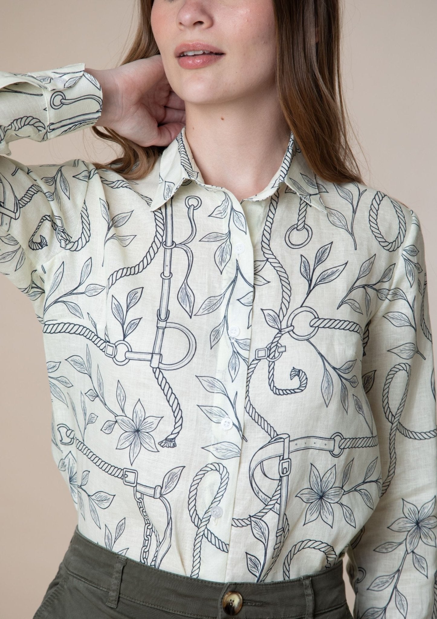 Sol Linen Shirt Ropes Print - RönnerEcru