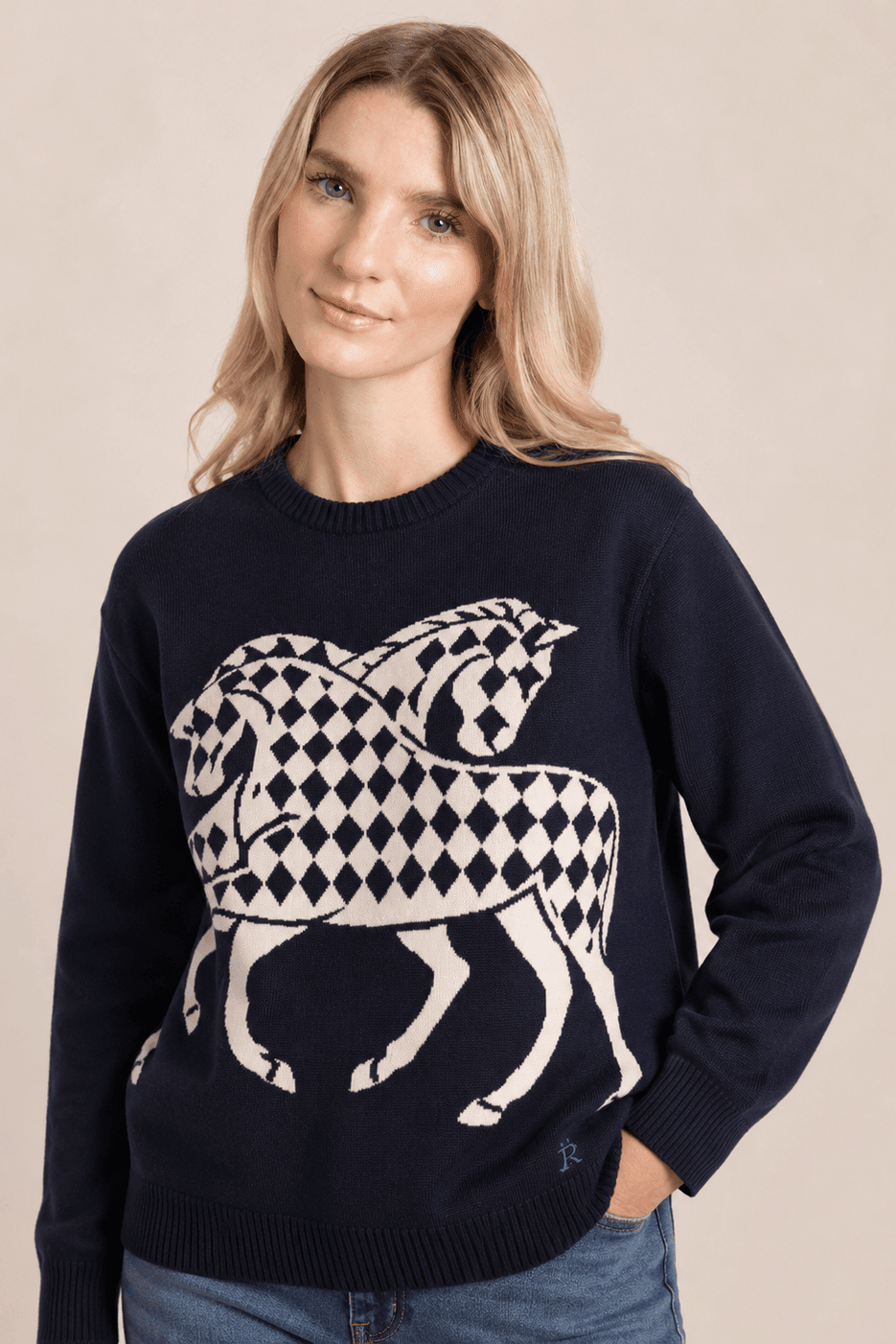 The Harlequin Horses Sweater | Navy - RönnerXS