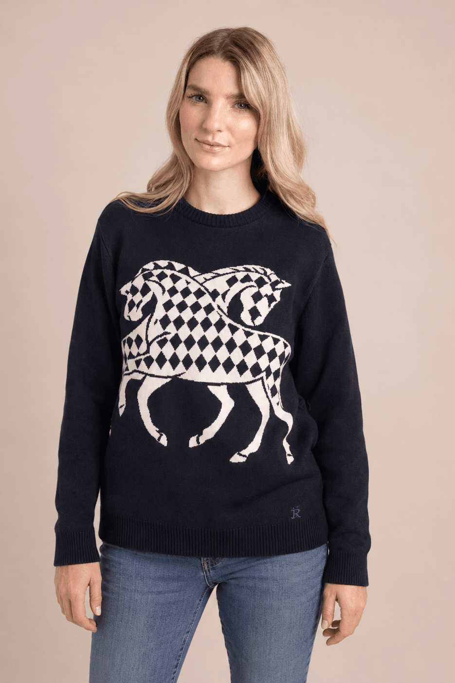 The Harlequin Horses Sweater | Navy - RönnerXS